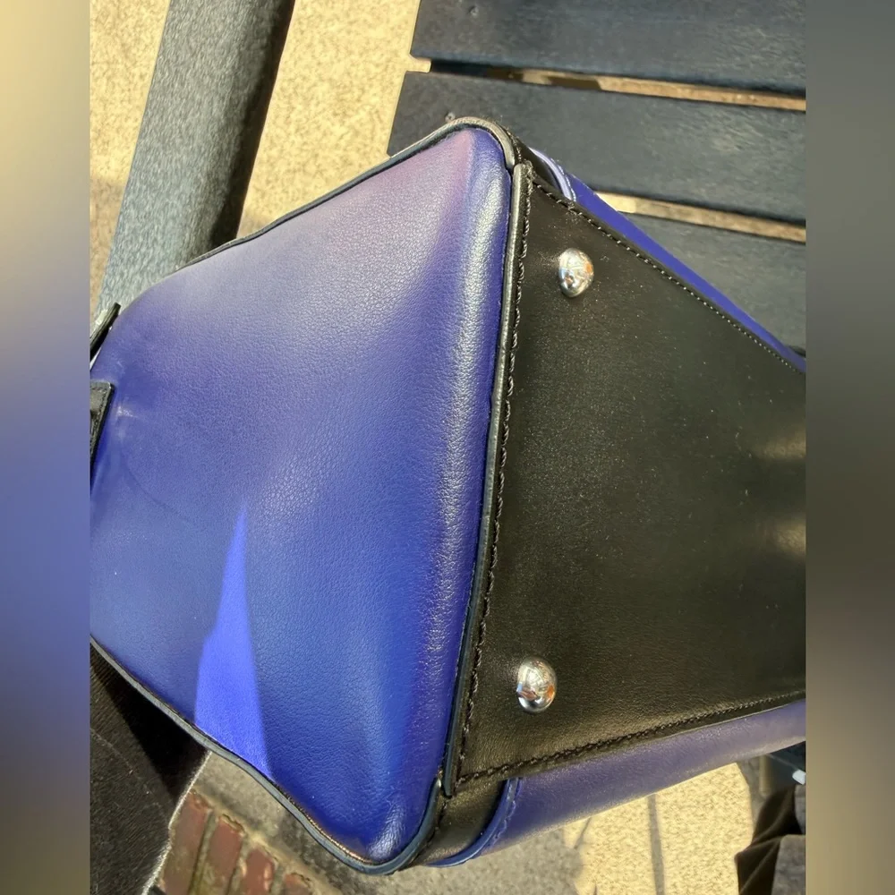 Ralph Lauren Blue and Black Leather Satchel with Silver Hardware - Picture 5 of 10